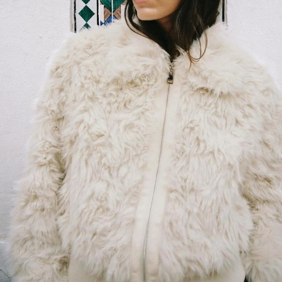 Zara Faux Fur Bomber NWT Jacket Ecru 3046/028/712 Cream XS mob wife old money - Picture 8 of 16